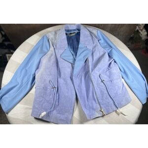 IMAN PLATINUM Women's Mixed Media Suede Blue Motorcycle Jacket 1X